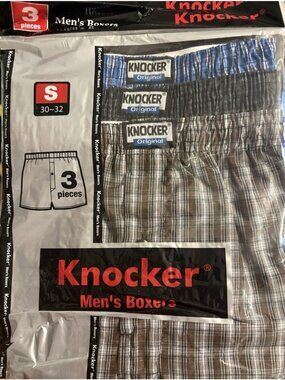 Mens Knocker Boxers Underwear Plaid (1) 3Pk Size S 30-32 3-PCS Polyester/Cotton